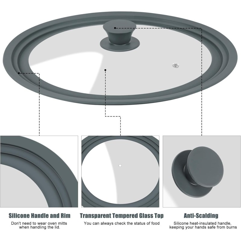 Lid Glass heat-resistant and silicon, multifunctional, 20, 22 or 24 cm, Grunberg CS2024 thumbnail 3