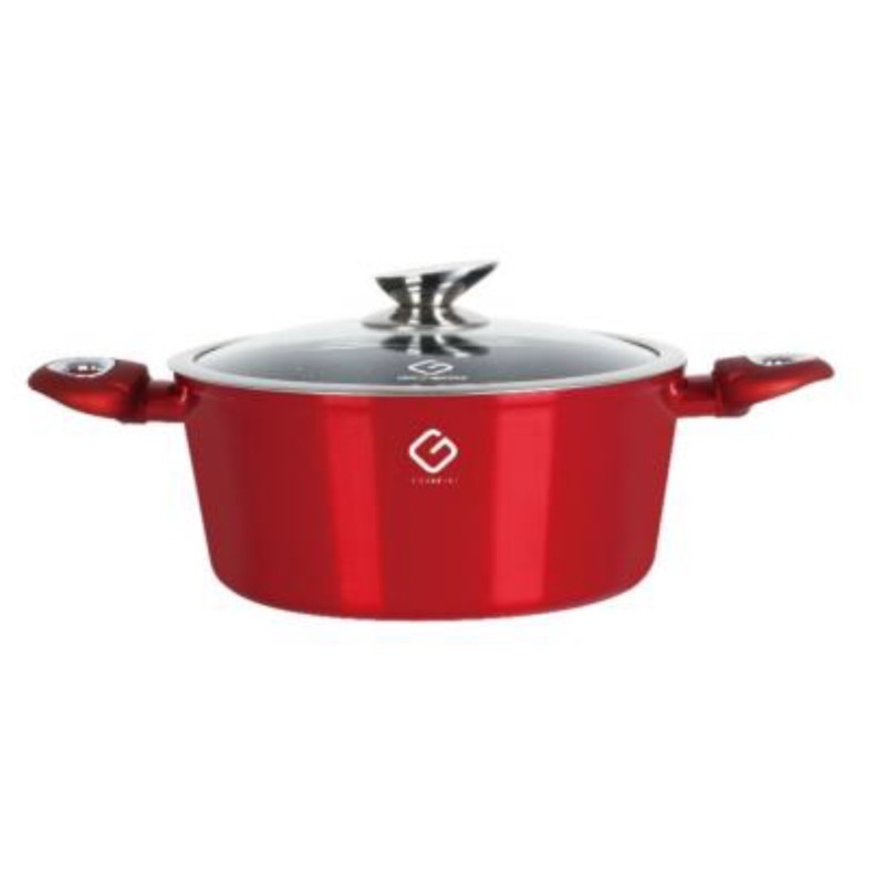 Pot Aluminum, ceramica marmorata, with lid, compatibila with stove induction, 24x12cm, 4.30l, Grunberg GR8824