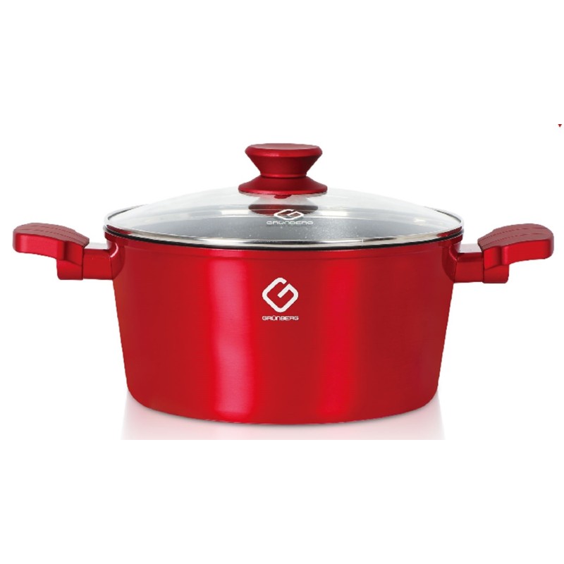 Pot Aluminum, ceramica marmorata, with lid, compatibila with stove induction, 28x12.50 cm , 6 l , Grunberg GR8328