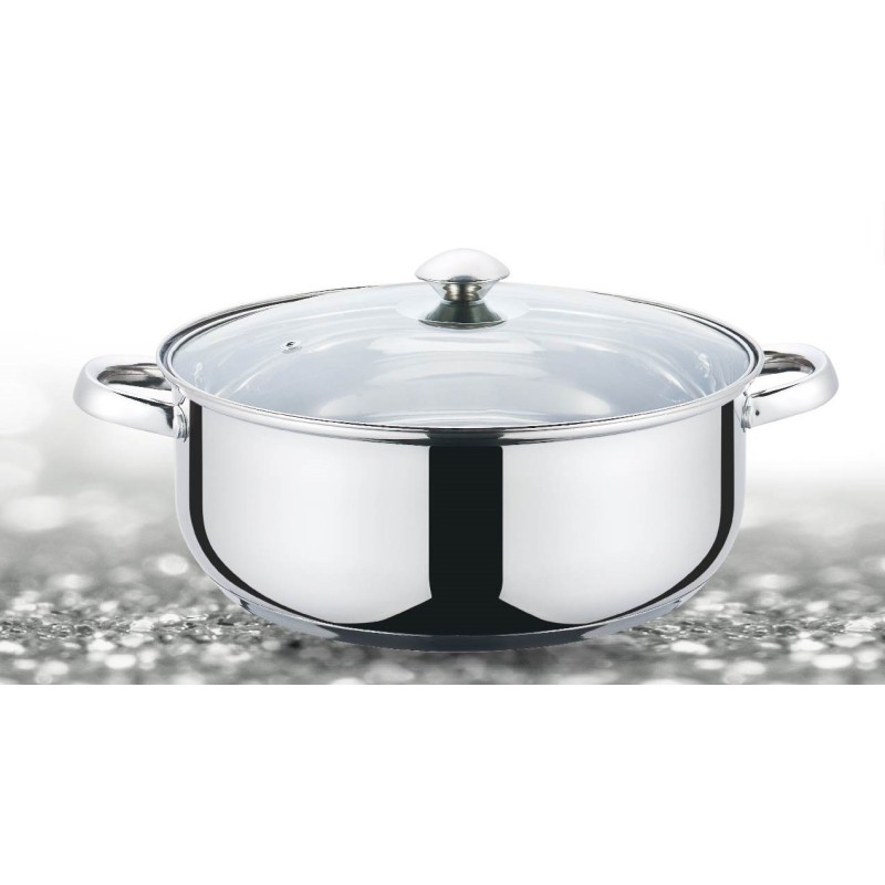 Pot Stainless Steel , compatibila with stove with induction, with glass lid, 28 cm , 5.5 l , Grunberg GR3119