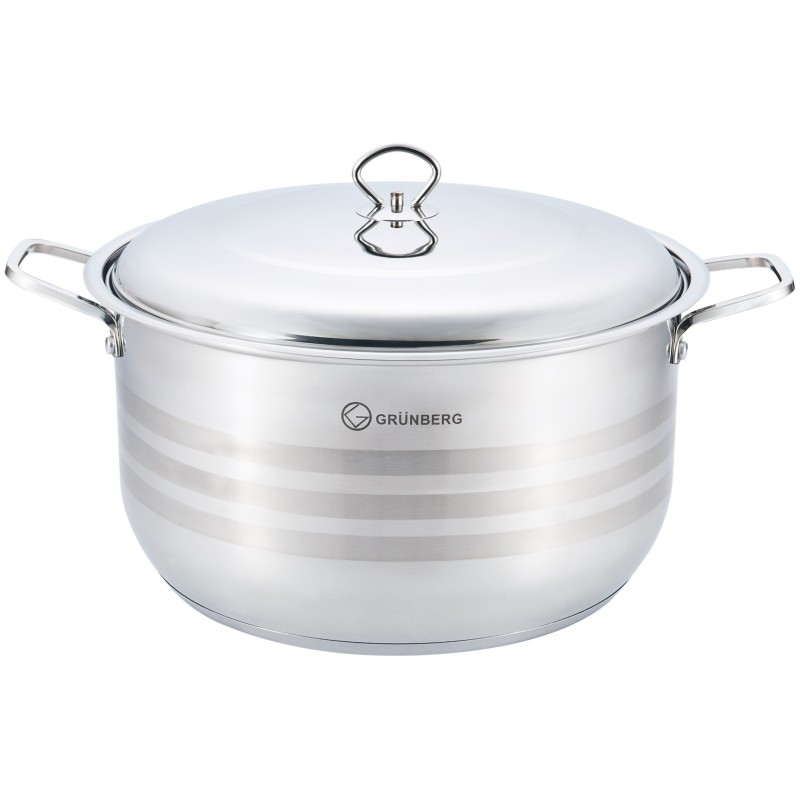 Pot inalta, profesionala, with manere groase nituite, with lid Stainless Steel, 38 cm , 23 l , Grunberg GR8138