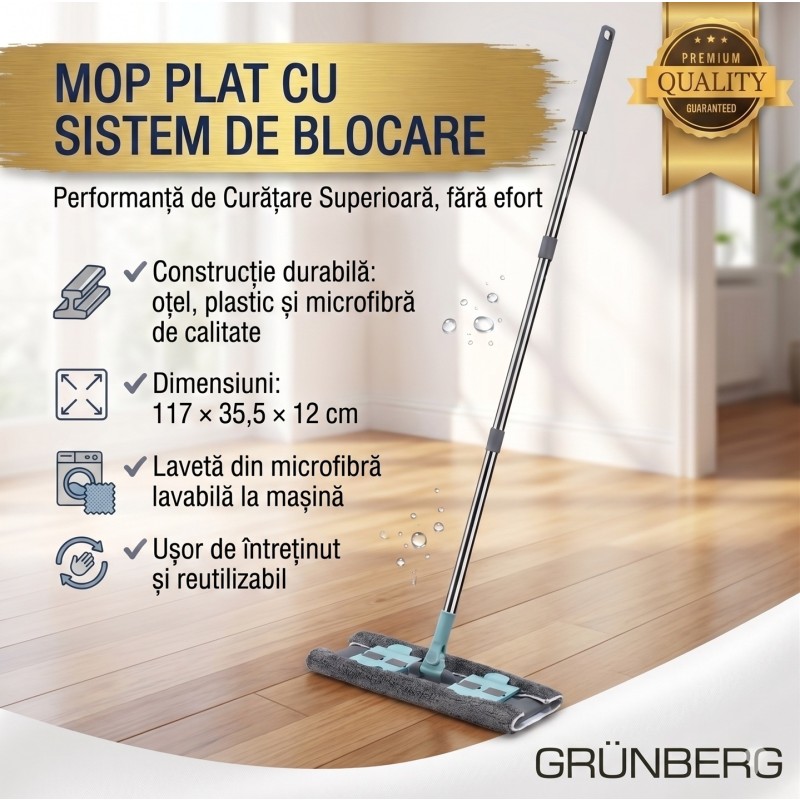 Mop plat with laveta microfibre, with coada telescopica, Grunberg TGR3302