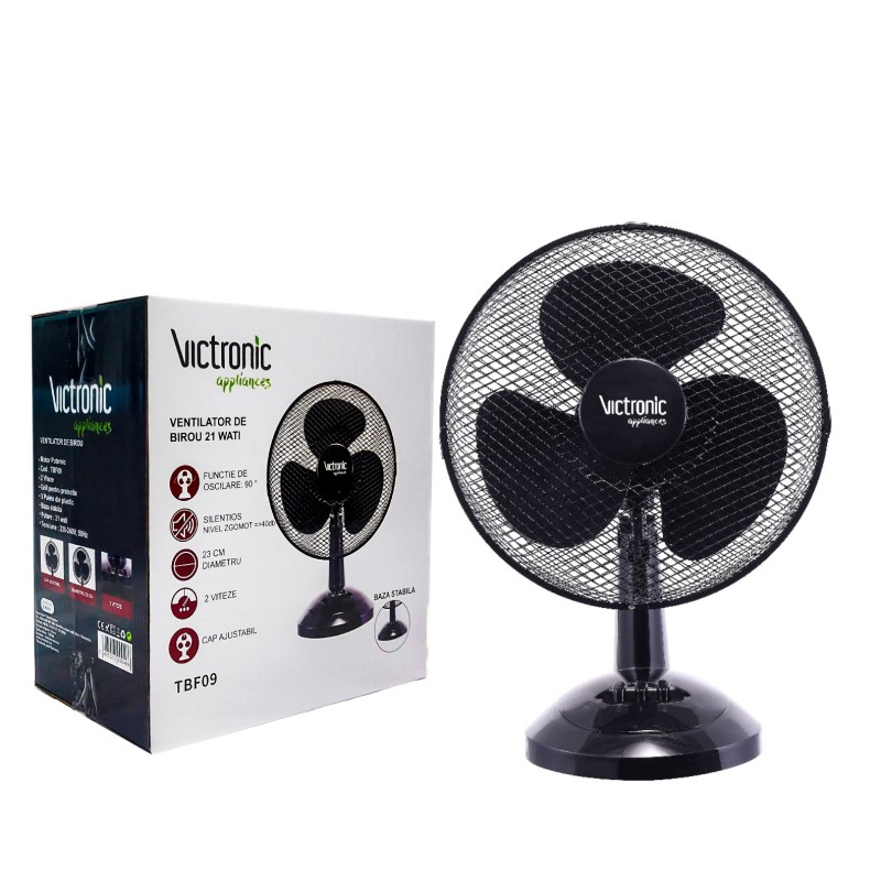 Offer: Fan for birou, 22 cm, 2 speed settings, 20 W, Victronic TBF09 (black)