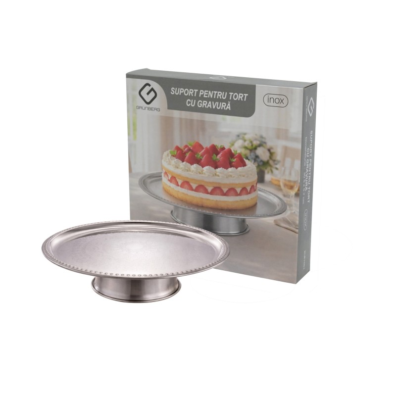Platou rotund gravat, din inox, pentru tort, Ø 30.50 x 5.70 cm, Grunberg IGR7061... thumbnail 2