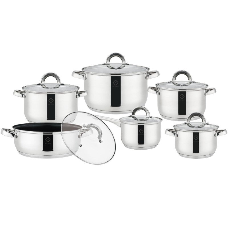 Set 12 piese , 6 vase Stainless Steel with capace Glass, Grunberg GR1513 - Victronic