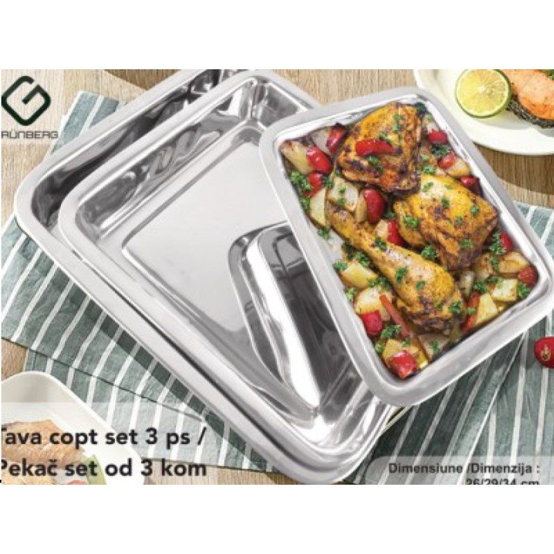 Set 3 pcs tray for oven, Stainless Steel, Grunberg IMT2594