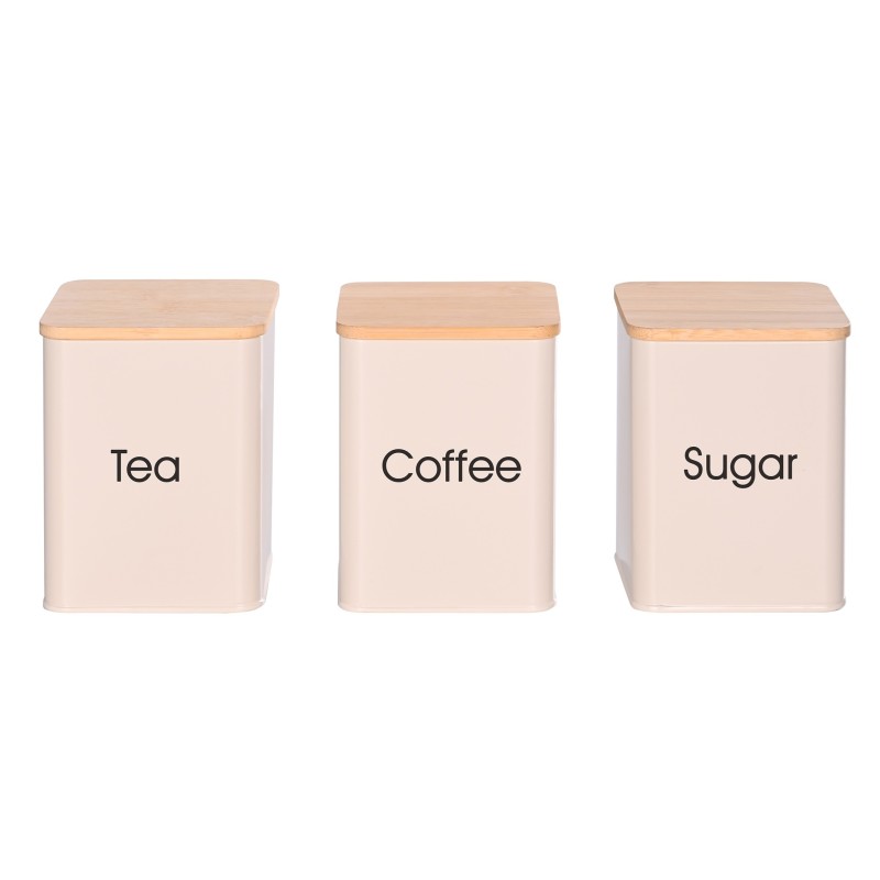 Set 3 containers for storage food, Steel with lid Bamboo, 1.20 l, 10 x 14.50 cm, Grunberg GR3246