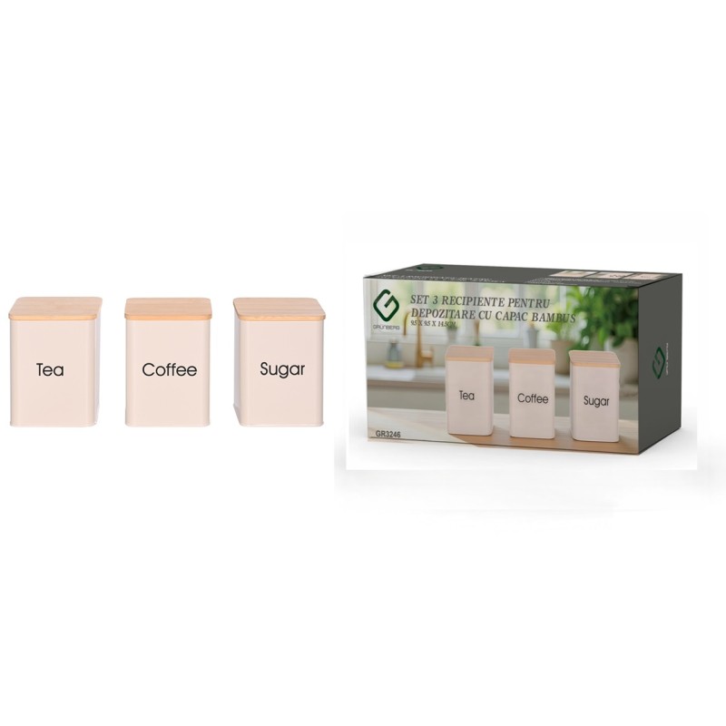 Set 3 containers for storage food, Steel with lid Bamboo, 1.20 l, 10 x 14.50 cm, Grunberg GR3246 thumbnail 2