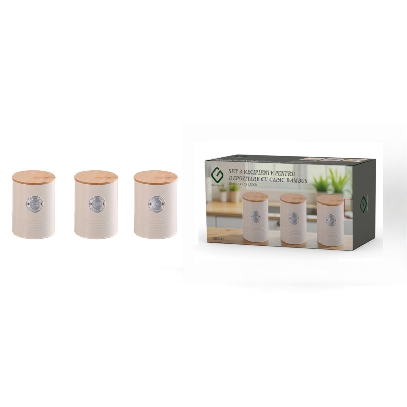 Set 3 containers for storage food, Steel with lid Bamboo, 1.20 l, 11 x 15.50 cm, Grunberg GR3245 thumbnail 2