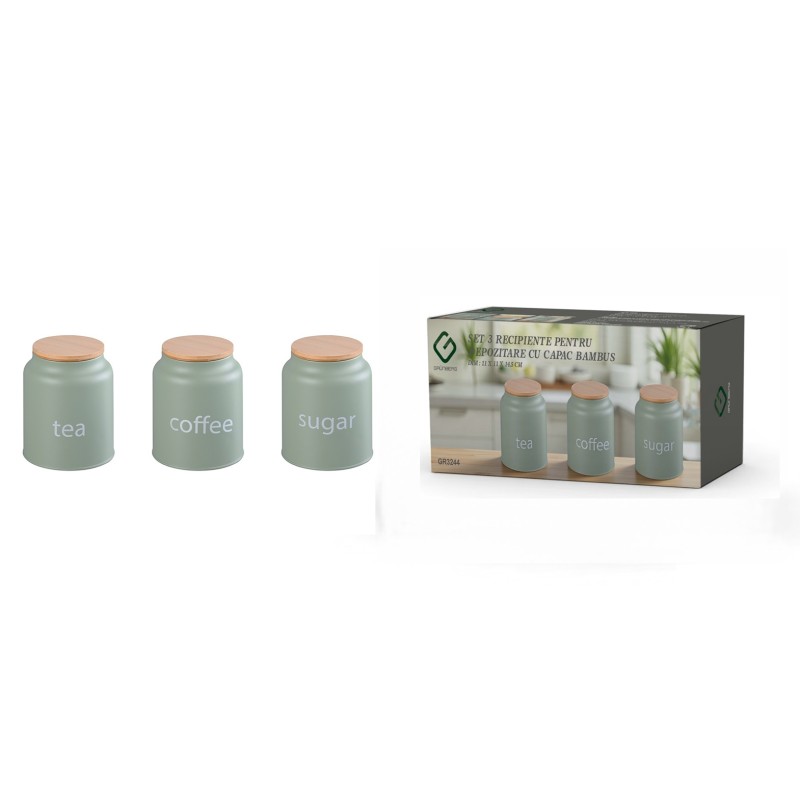 Set 3 containers for storage food, Steel with lid Bamboo, 1.20 l, 11 x 14.50 cm, Grunberg GR3244 thumbnail 2