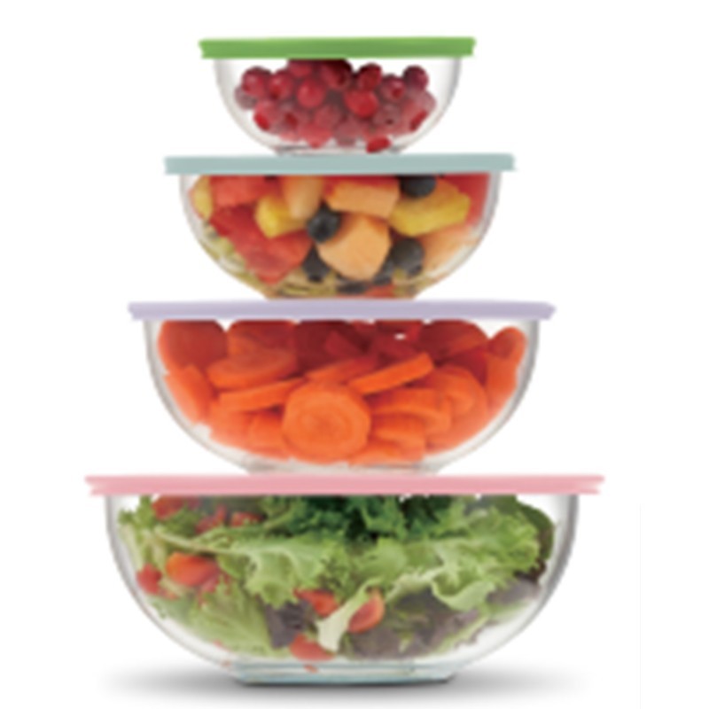 Set 4 caserole Glass heat-resistant, with 4 capace Plastic, Crofton MXL401RD