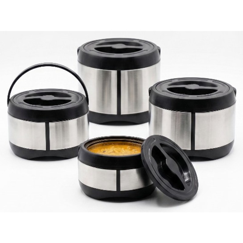 Set 4 caserole thermos, Plastic and inox, 1.50 l, 3 l, 6 l and 12 l, Grunberg IHP53612
