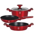 Set 4 piese: 3 vase Aluminum, compatibile with stove with induction, 1 glass lid heat-resistant, Grunberg GR2717 (red) thumbnail 2