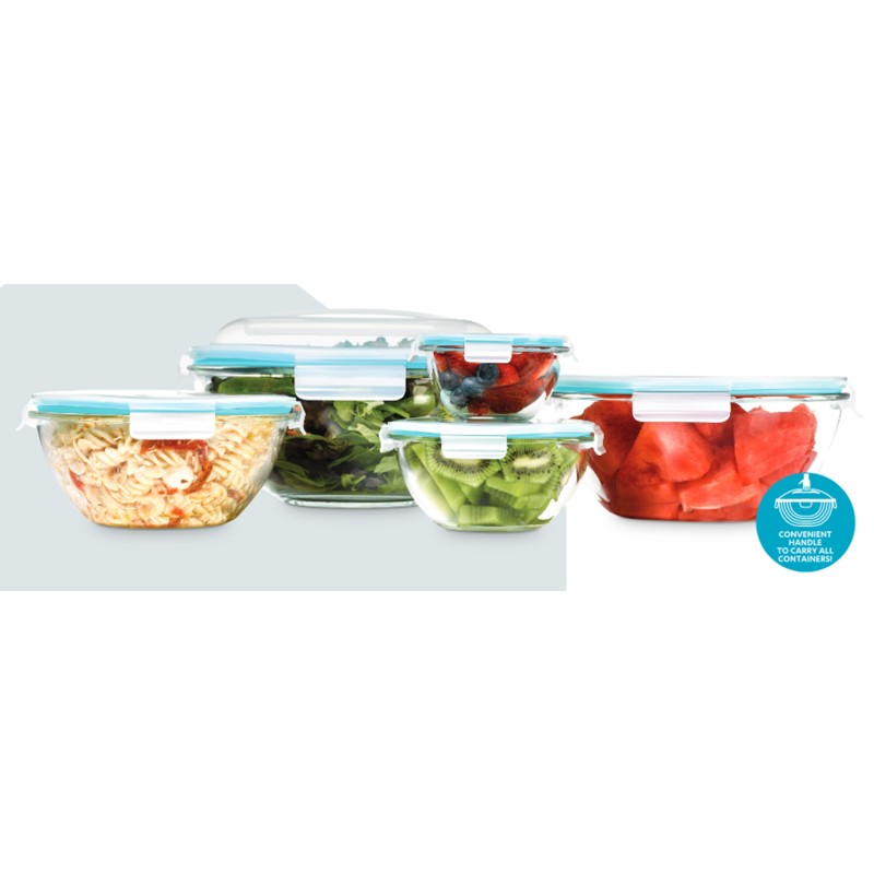 Set 5 caserole Glass heat-resistant, with 5 capace Plastic with inchiderea ermetica, lid click-clack, AtHome MXL501RD thumbnail 2