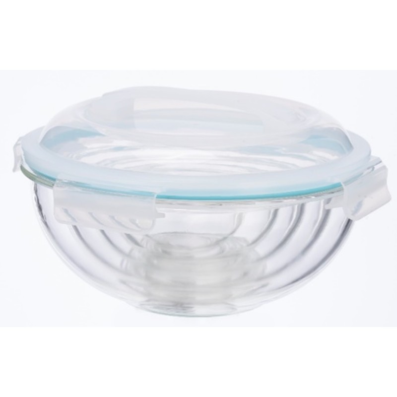 Set 5 caserole Glass heat-resistant, with 5 capace Plastic with inchiderea ermetica, lid click-clack, AtHome MXL501RD