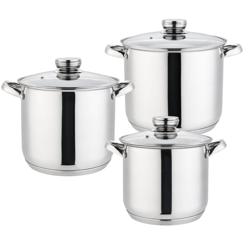Set 6 piese: 3 vase Stainless Steel, compatibile with stove with induction, with capace Glass, Grunberg GR1051