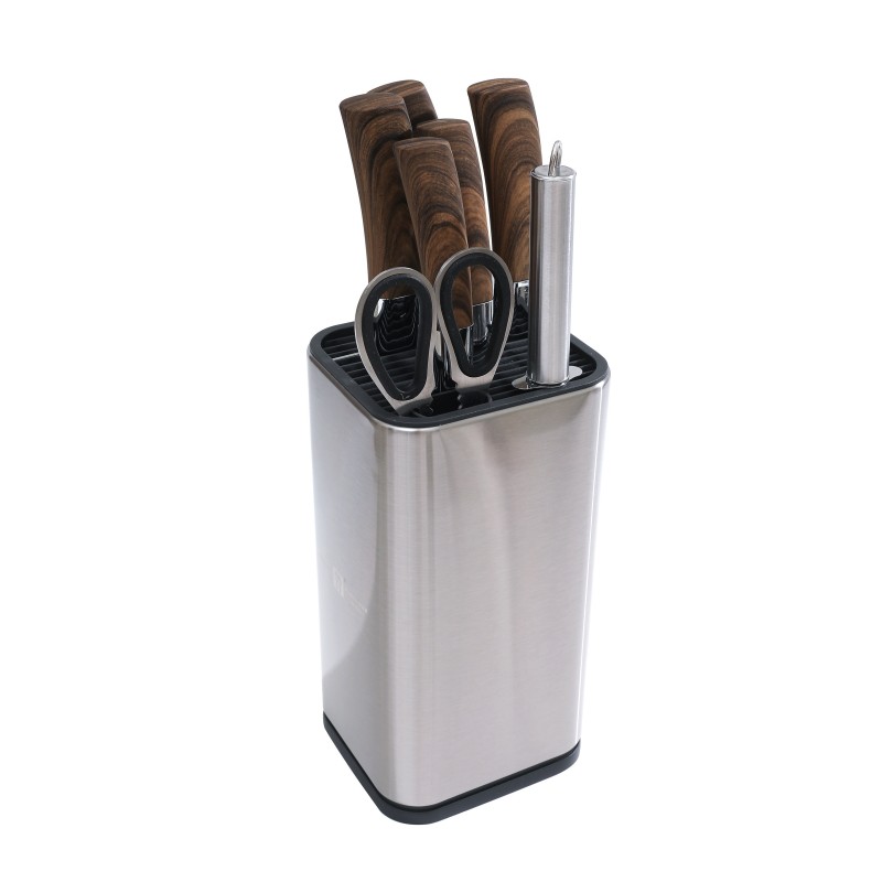 Set 7 pcs.+ stand , 5 cutite for kitchen+ascutitor+foarfeca, 20, 22.50, 29, 32 and 32cm, Grunberg LST15 - Victronic