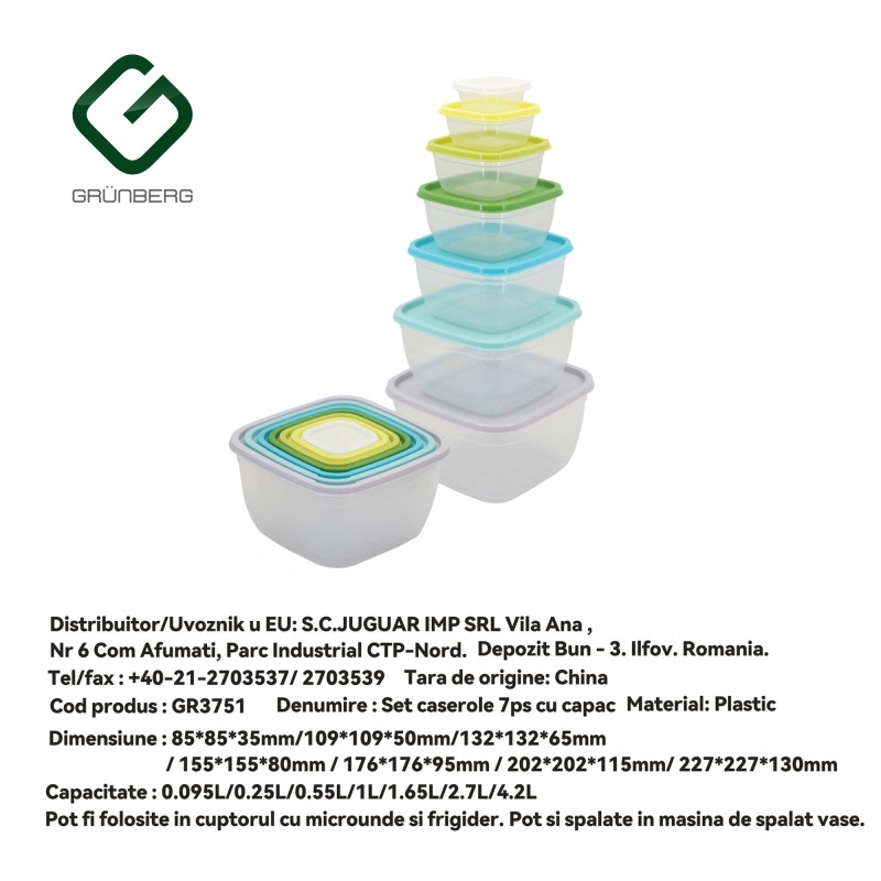 Set 7 caserole with lid, Plastic, 0.095/0.25/0.55/1/1.65/2.70/4.20 l, Grunberg  GR3751 thumbnail 3