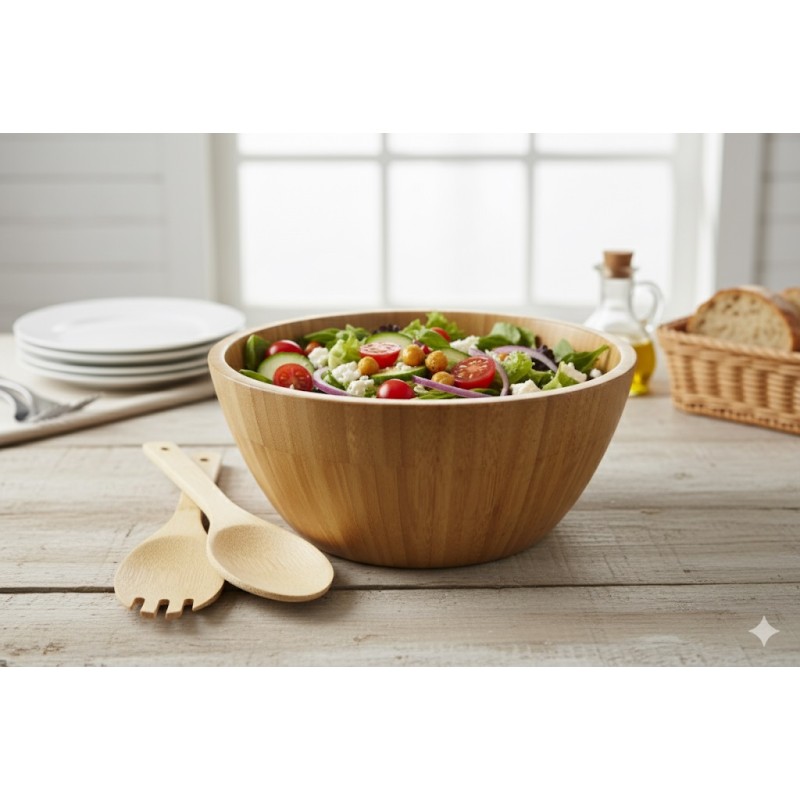 Set bowl for salad and 2 ustensile, Bamboo, Grunberg BM6355 thumbnail 2