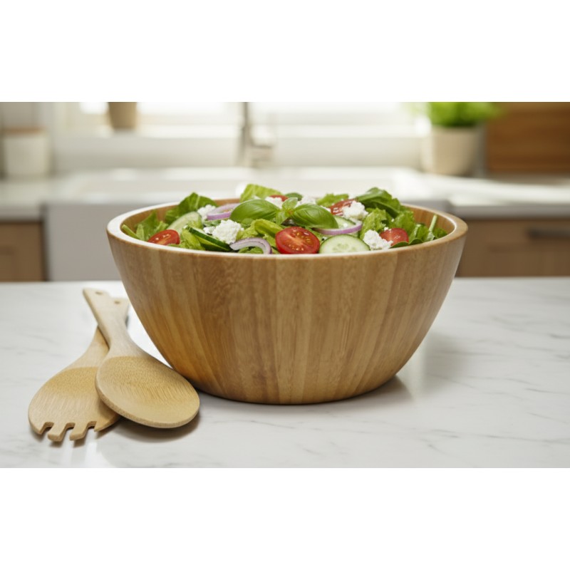 Set bowl for salad and 2 ustensile, Bamboo, Grunberg BM6356