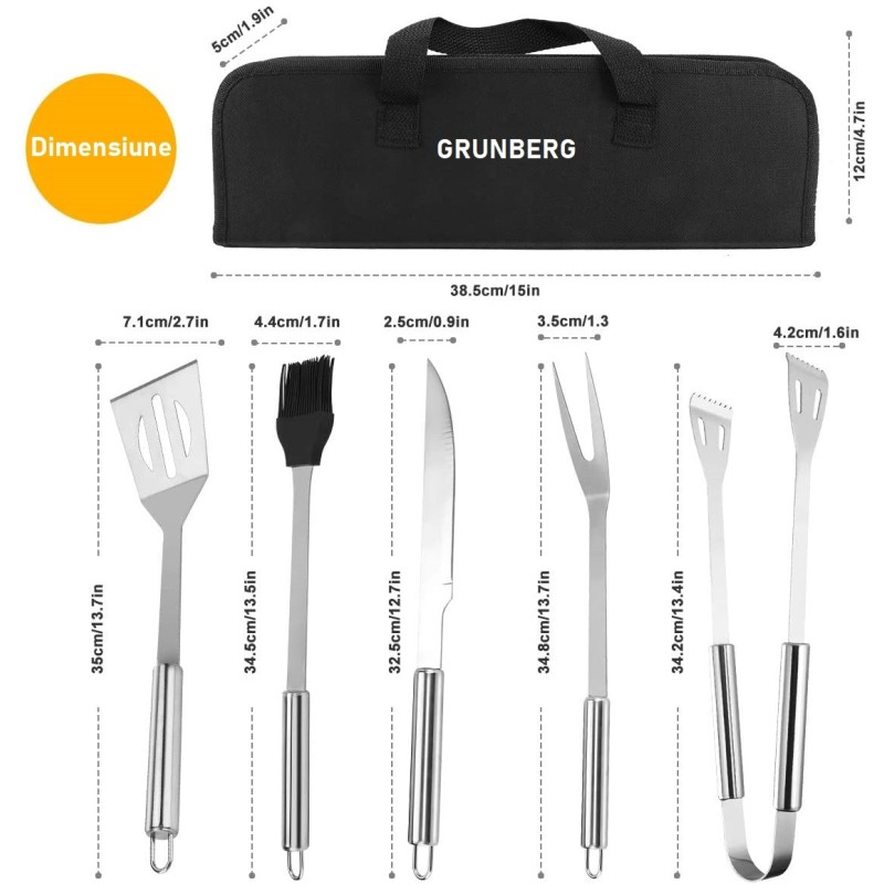 Set ustensile Stainless Steel, for grill, 5 piese, Grunberg UG5PS thumbnail 5
