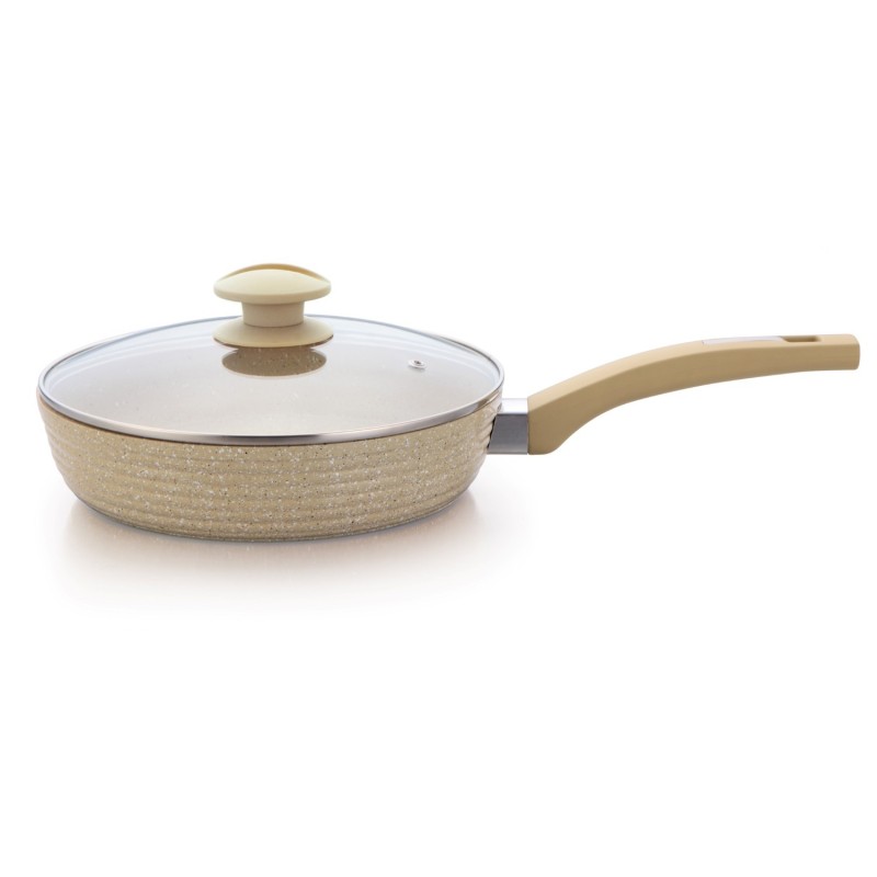 Tigaie aluminiu 24 cm, interior ceramică marmorată, Grunberg GR352 (bej)
