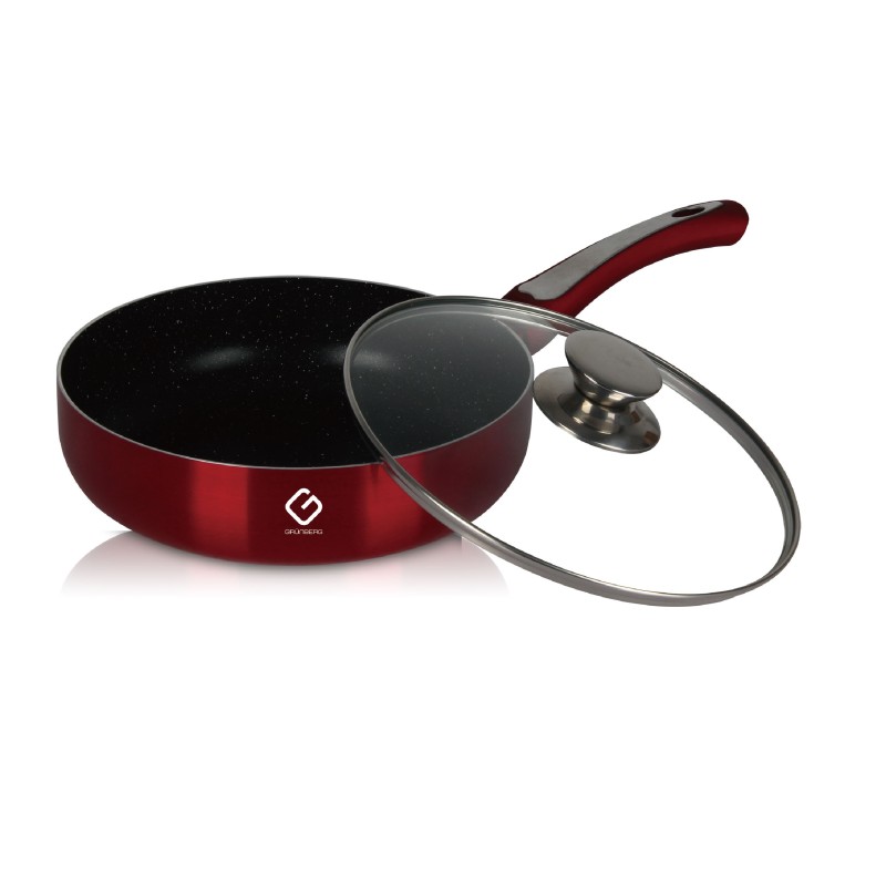 Frying Pan aluminiu with interior teflonat, marmorat, metal base for stove with induction, 24 x 7cm, Grunberg MFP24 thumbnail 2
