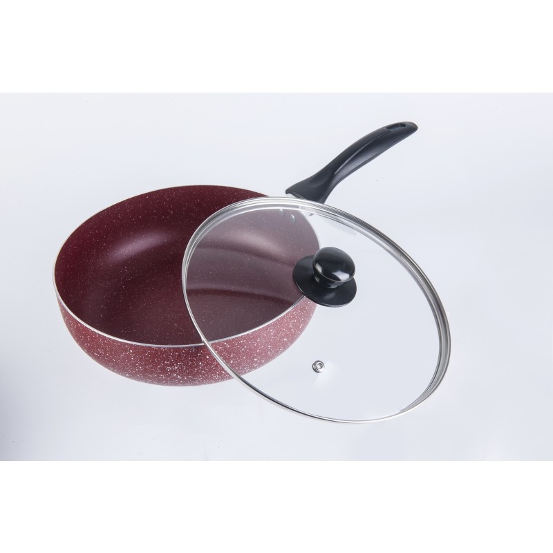 Frying Pan Aluminum with interior and exterior red marmorat, with glass lid, 24 x 7 cm , Grunberg BB24 thumbnail 3