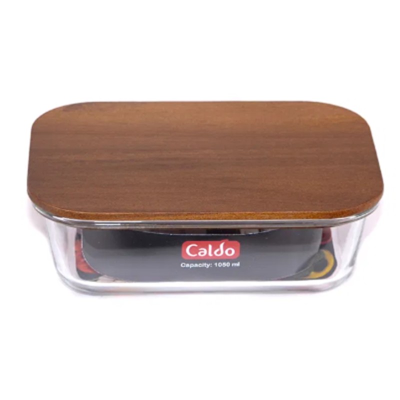 Dish Glass heat-resistant, with lid Wooden of acacia, 2.70 l, Caldo AWG2700RC
