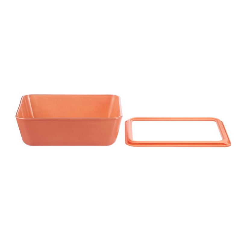 Dish Glass heat-resistant, with glass lid and edge Silicone, 1.40 l, LexiHome LB7048 (terracotta) thumbnail 3