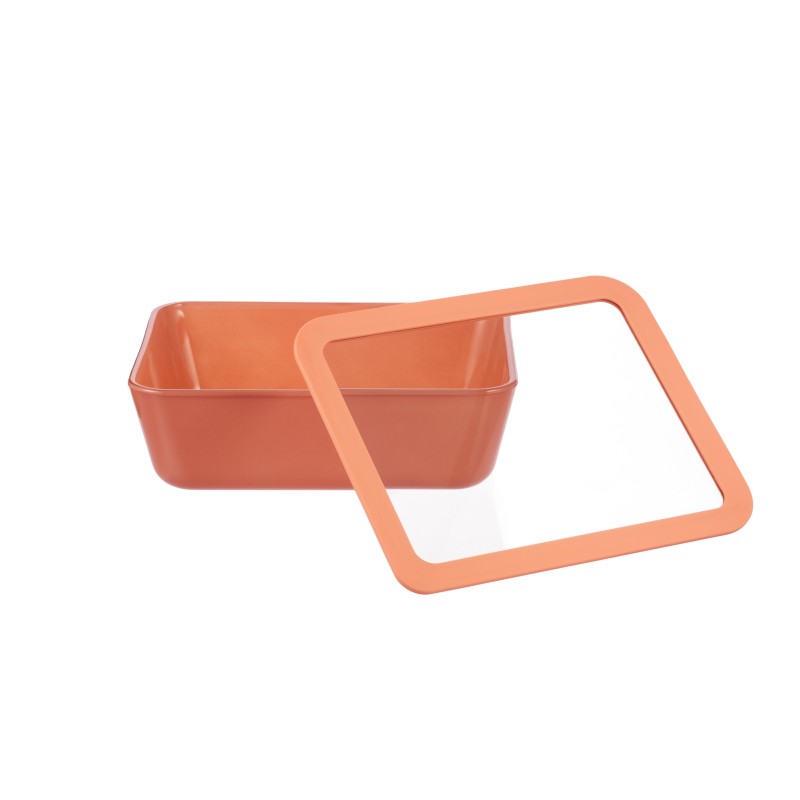 Dish Glass heat-resistant, with glass lid and edge Silicone, 1.40 l, LexiHome LB7048 (terracotta) thumbnail 4