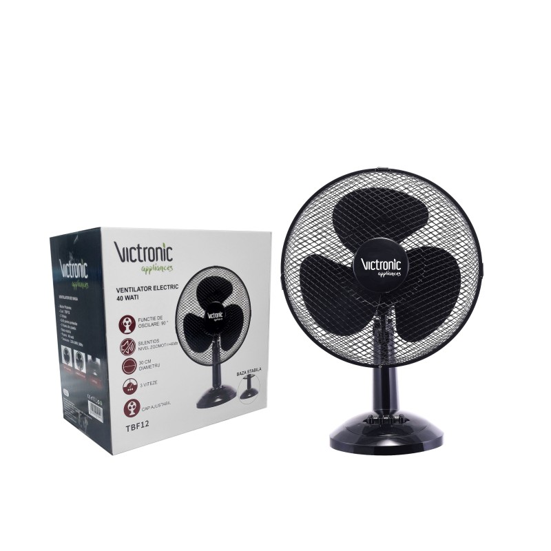 Fan for birou, 30 cm, 3 speed settings, 40 W, Victronic TBF12 (black) - Victronic thumbnail 3