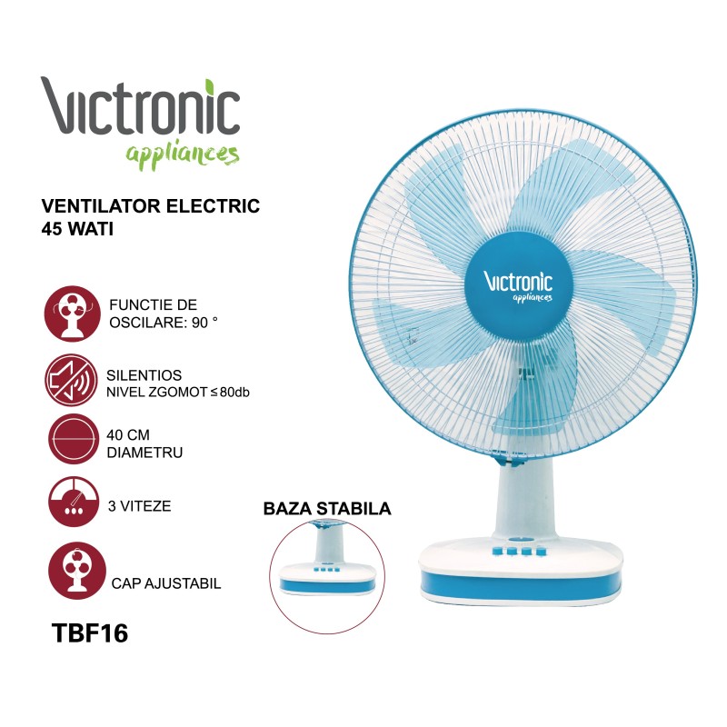 Fan for birou, 40 cm, 3 speed settings, 45 W, Victronic TBF16   - Victronic thumbnail 2